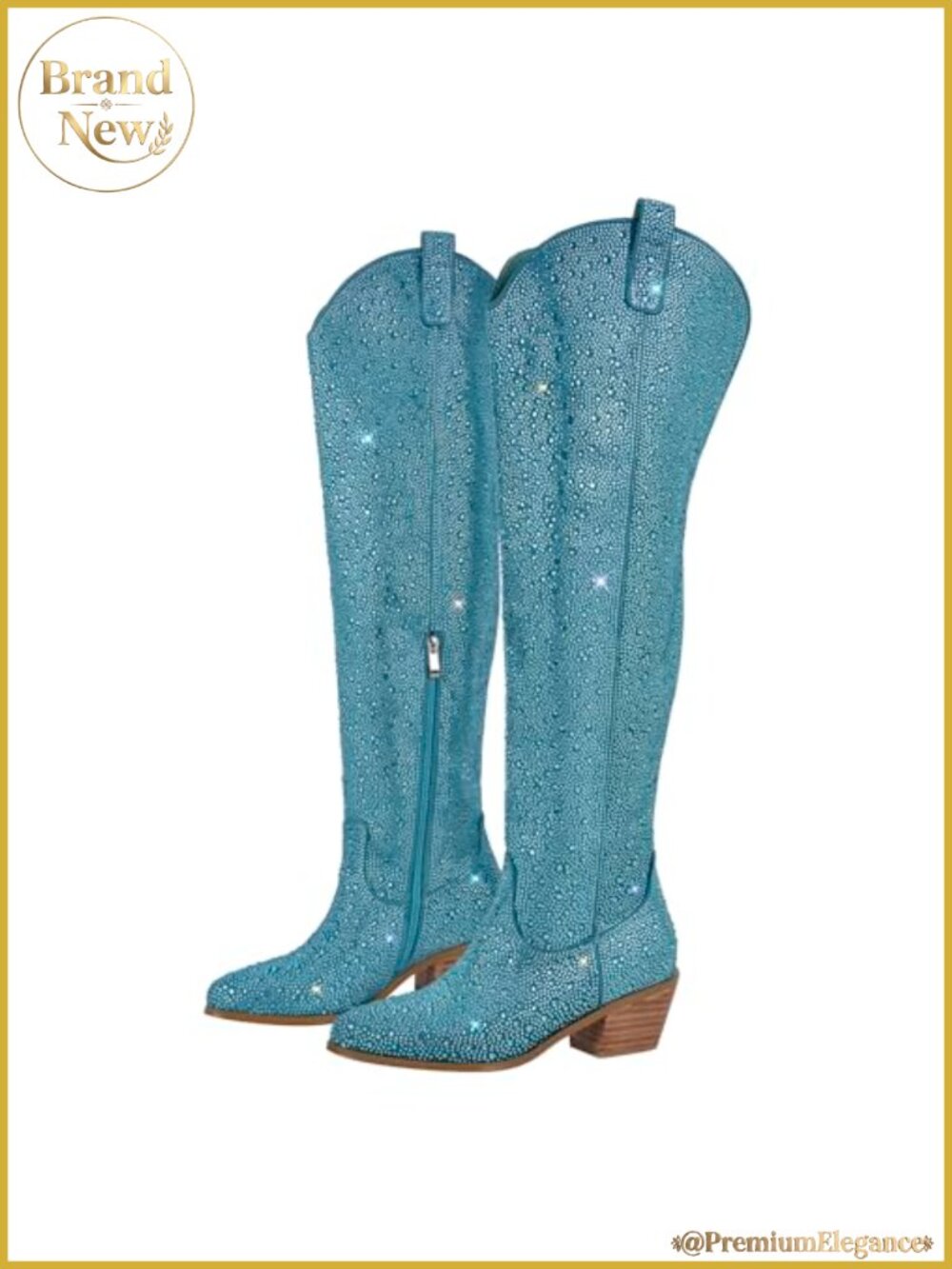 Rhinestone Western Cowboy Over the Knee Thigh High Boots Wide Calf Stretchy
